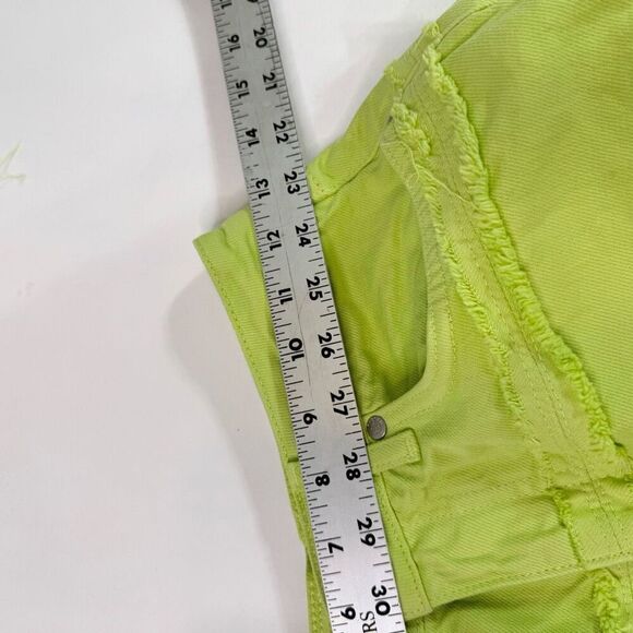 Ragged Lethal Jean Women 24 Green High-Rise Fringed  Wide-Leg Lime Neon festival - Picture 6 of 10